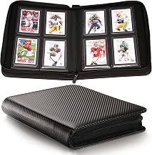 Top loader Binder - Holds 128 Cards in Toploaders for 3" x 4" Portable Card Binders Waterproof PU Leather, Ringless Double-Sided Pages (4 pocket, Carbon Black)