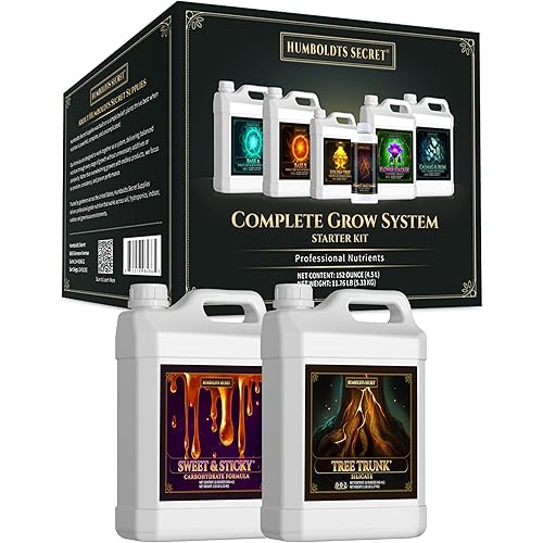 Humboldts Secret Starter Kit 2 - Indoor & Outdoor Plant Fertilizer and Nutrient System: Base A & B - Golden Tree - Flower Stacker - Plant Enzymes - CalMag & Iron - Sweet & Sticky - Tree Trunk