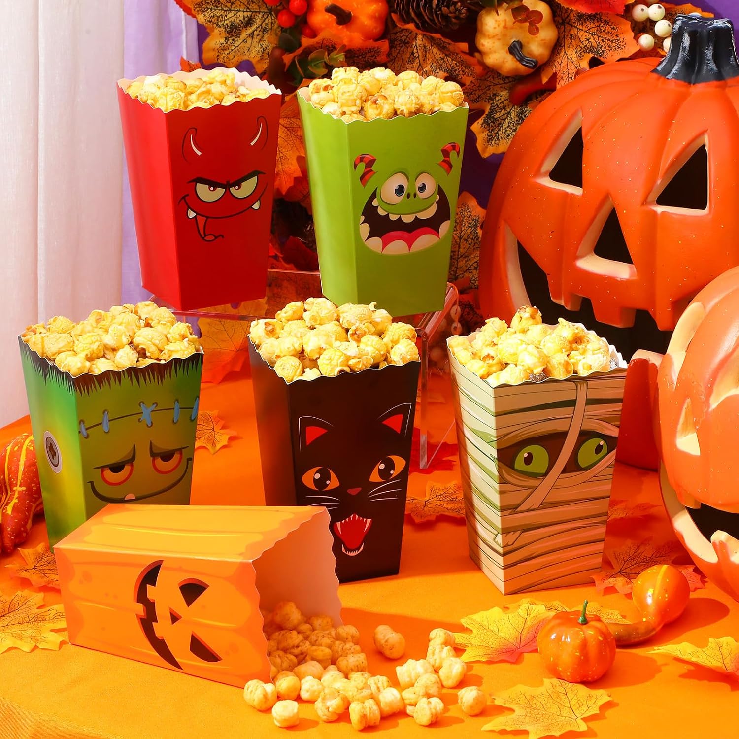 Roshtia 24 Pcs Halloween Popcorn Boxes, 6 Designs Treat Containers, Demon