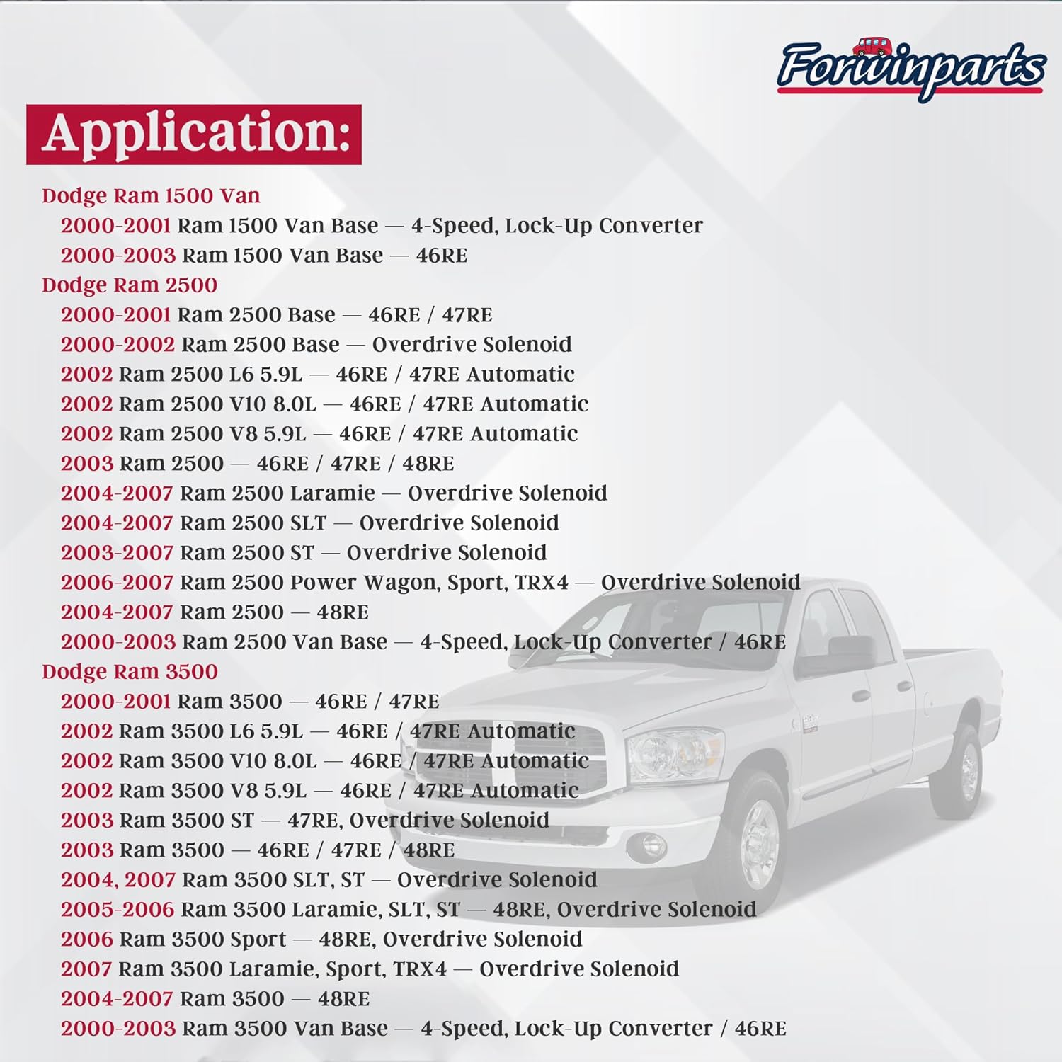 Automatic Transmission Solenoids Tcc Solenoid for Dodge Dakota Durango Ram 1500 2500 3500 Jeep Grand 2001-2009 52118500AB 42RE 44RE 46RE 47RE 48RE