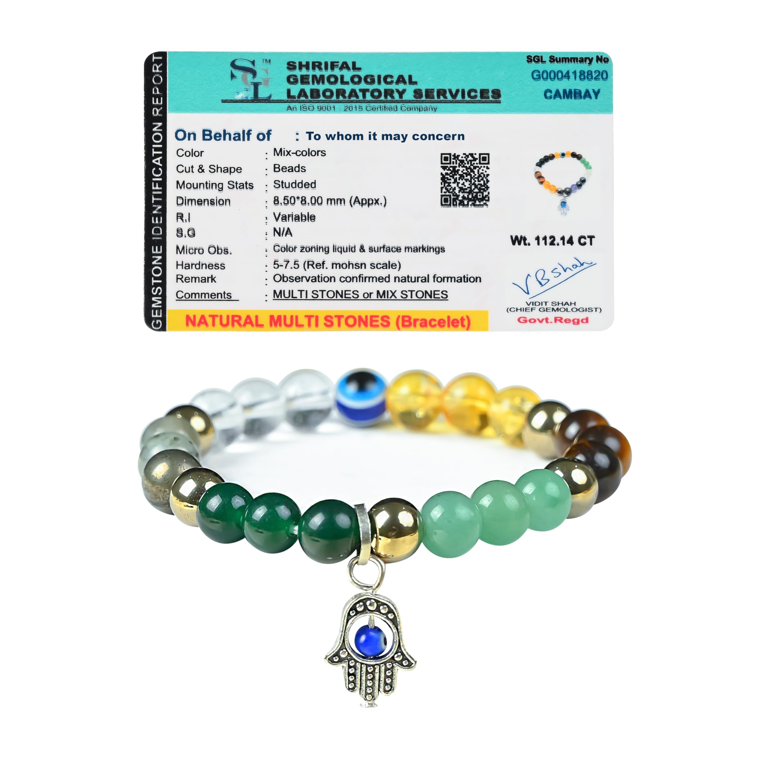 Certified Bracelet – Natural Crystal Healing Stone for Women & Men – Love & Self-Care Gemstone – Handmade Beaded Bracelet