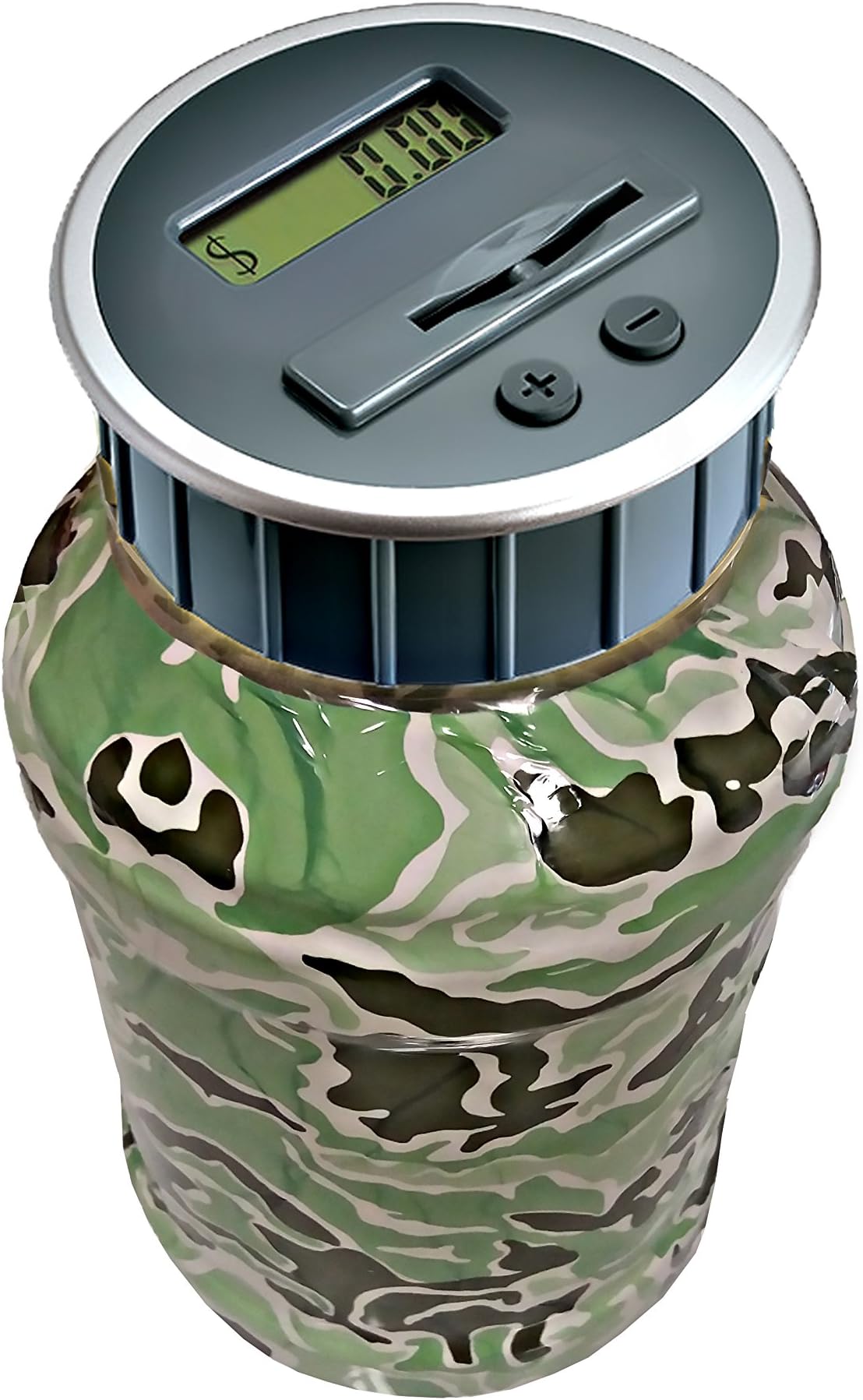 Digital Coin Bank Savings Jar - Automatic Coin Counter Totals all U.S. Coins including Dollars and Half Dollars - "Camo"