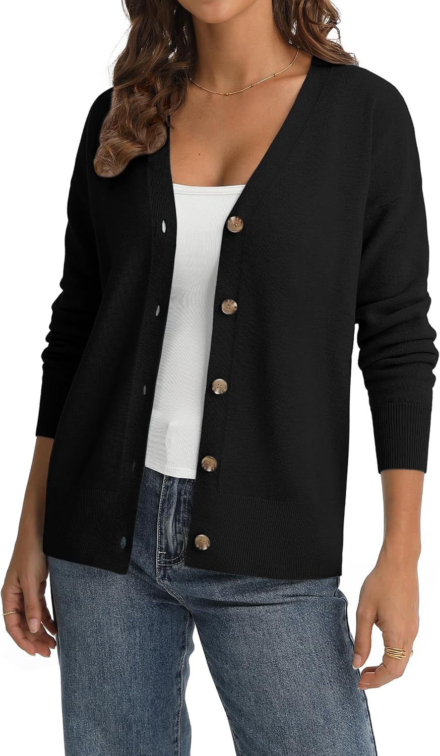 QUALFORT Women’s Lightweight Cardigan Sweater Soft V Neck Knit Trendy Button Down Sweaters - Image 2