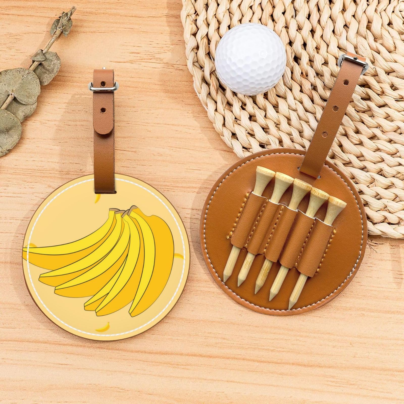 cartoon banana Brown Printed golf tee storage bag - portable design, easy to organize tee