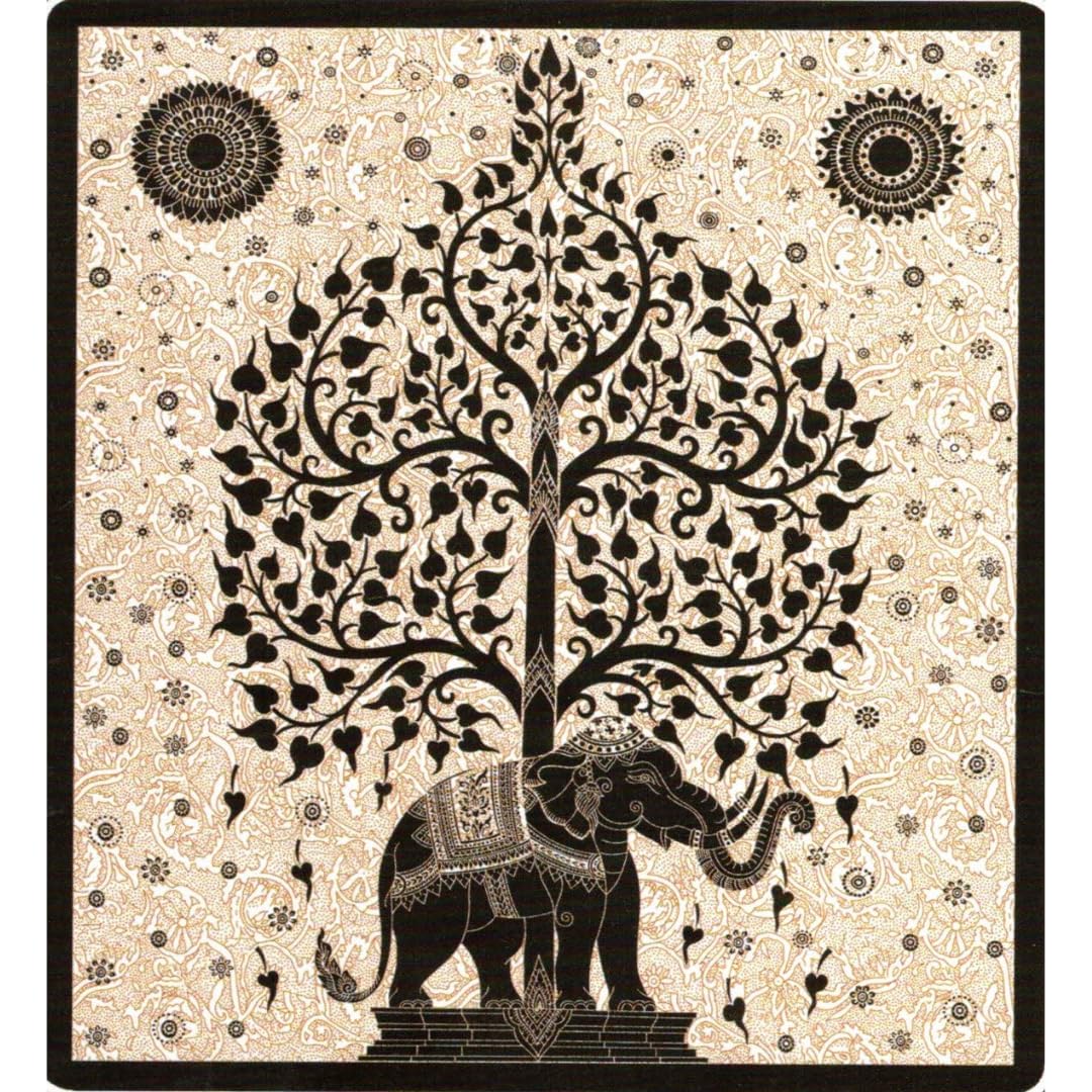Kimbatex Pareo Multiusos XXL para Playa y hogar, 210 x 240 cm, 100% algodón. Ideal como Pareo Playa, Cubre sofá, Cubre Camas, Tapiz... (Elefante y Arbol Vida)