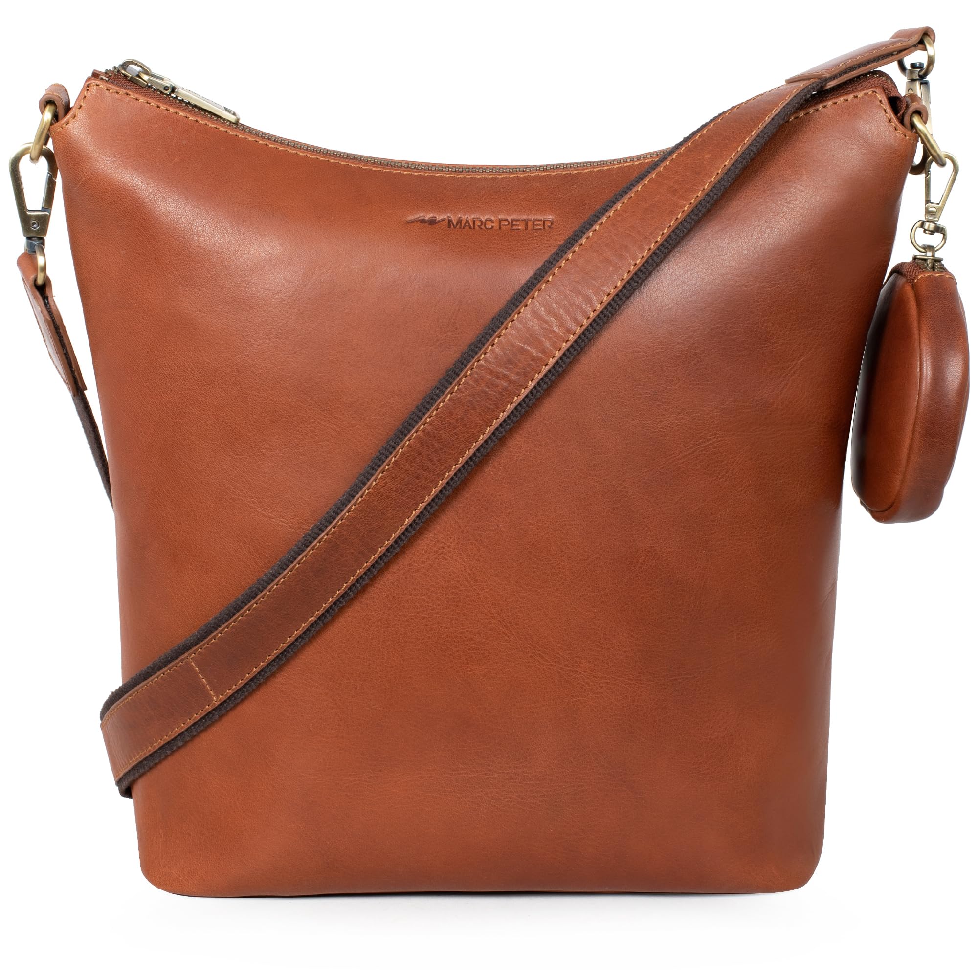 Marc Peter Borsa a tracolla in pelle da donna, borsa a tracolla, vera pelle, borsa a tracolla per uso quotidiano e ufficio