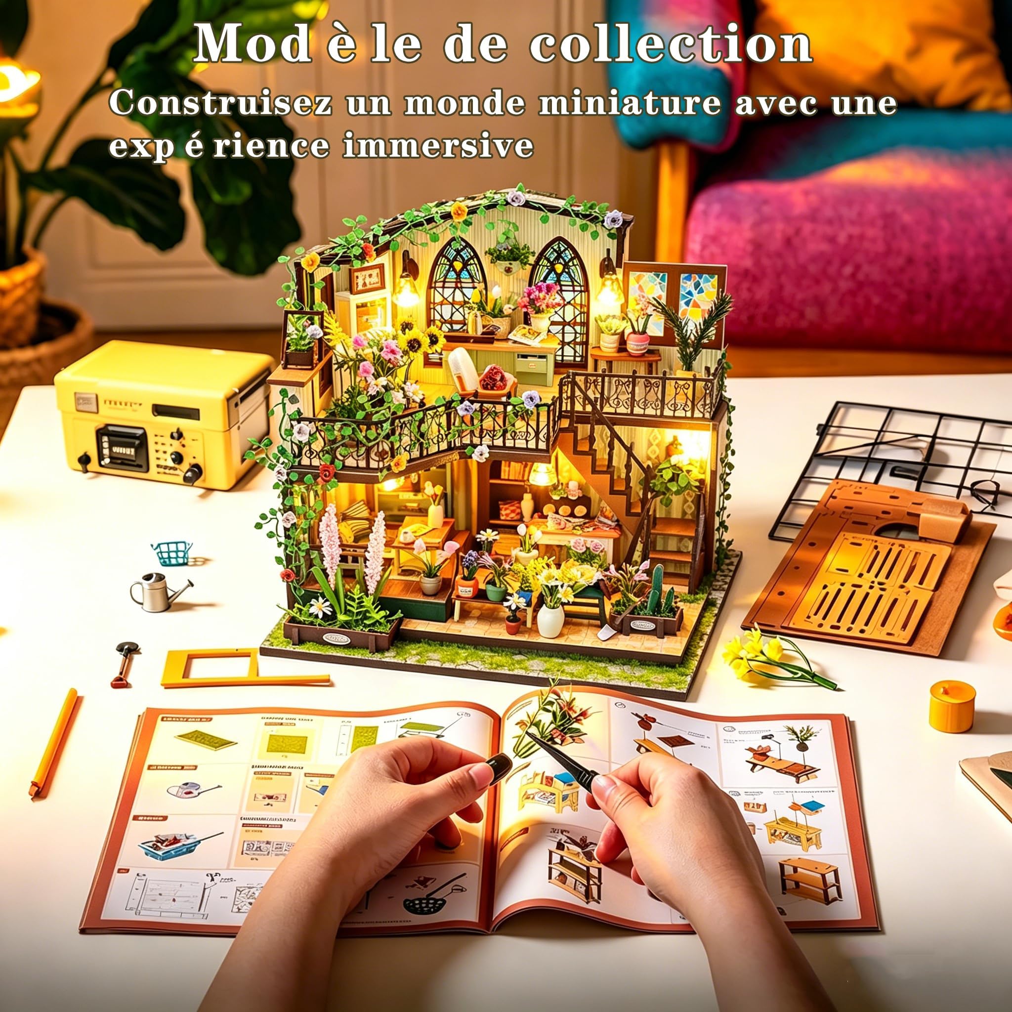 Maison Miniature de Poupée Boutique de Fleurs Kit Bois DIY avec Lumière LED Book Nook Décoration Bibliothèque pour Passionnés de Miniatures Adultes Cadeau Anniversaire