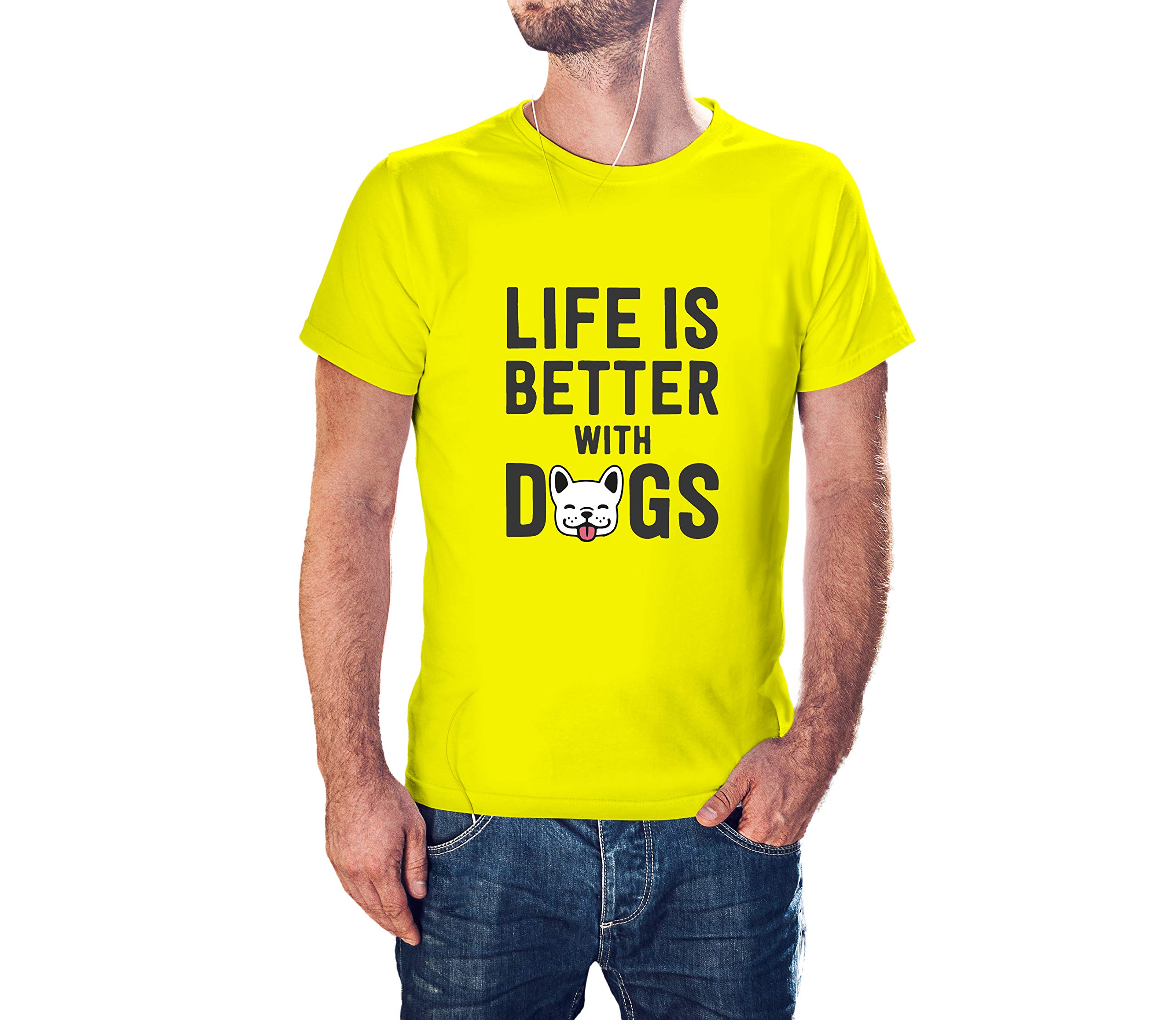 Volume 9 Life is Better with Dogs 100% Cotton Round Neck Graphic Printed T Shirt for Men Women,Dog lovert Shirt, Dog Pattern t Shirt, Pet Lover t Shirt. Yellow (B09ZRZP164) Amazon Price History, Amazon Price Tracker