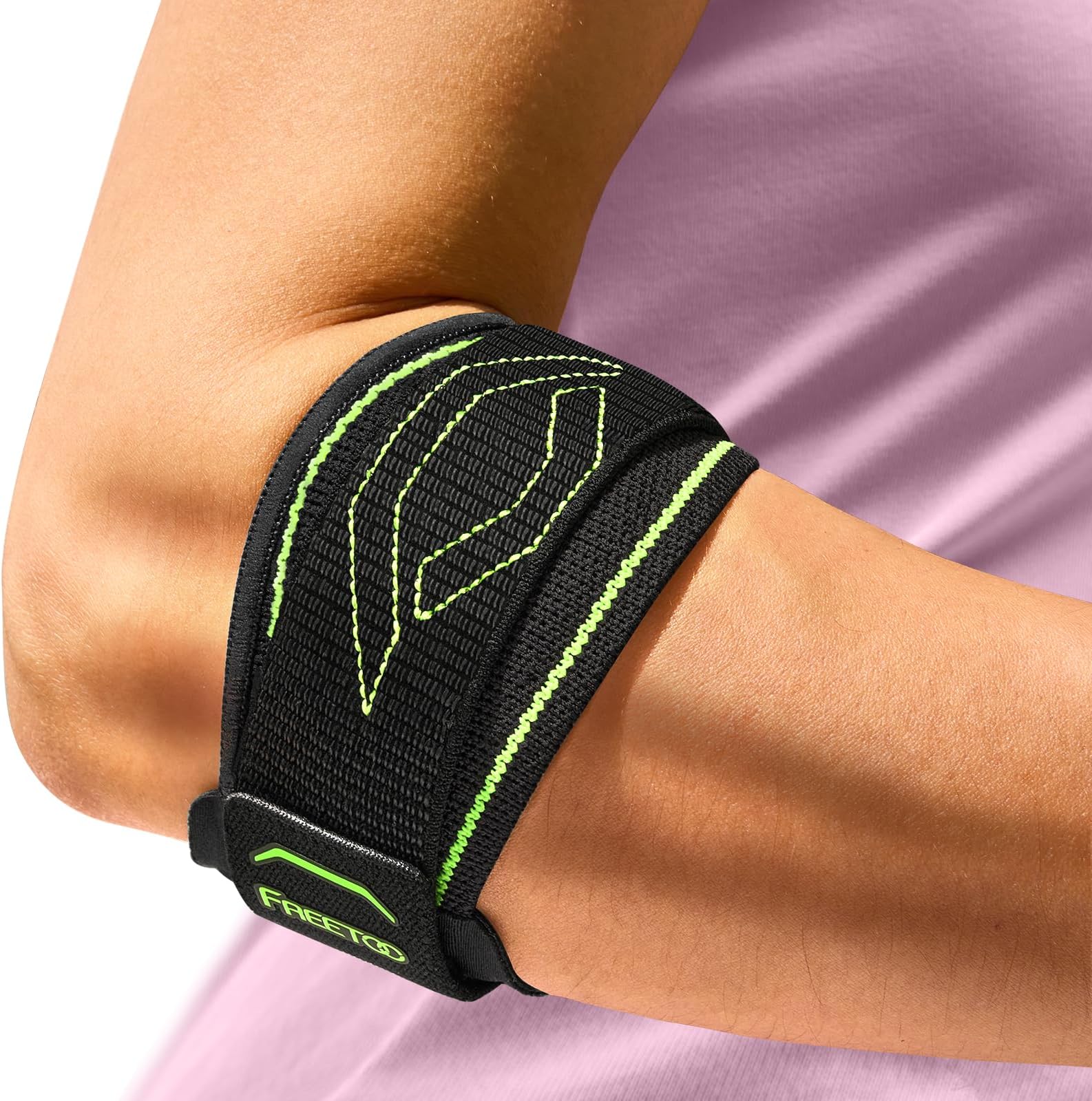 FREETOO Tennis Elbow Support Strap, Dual Compression Golfers Elbow Support with Silicone Cushion for Tendonitis Relief, Adjustable Tennis Elbow Brace for Men Women, Epicondylitis Clasp for Sport-Green