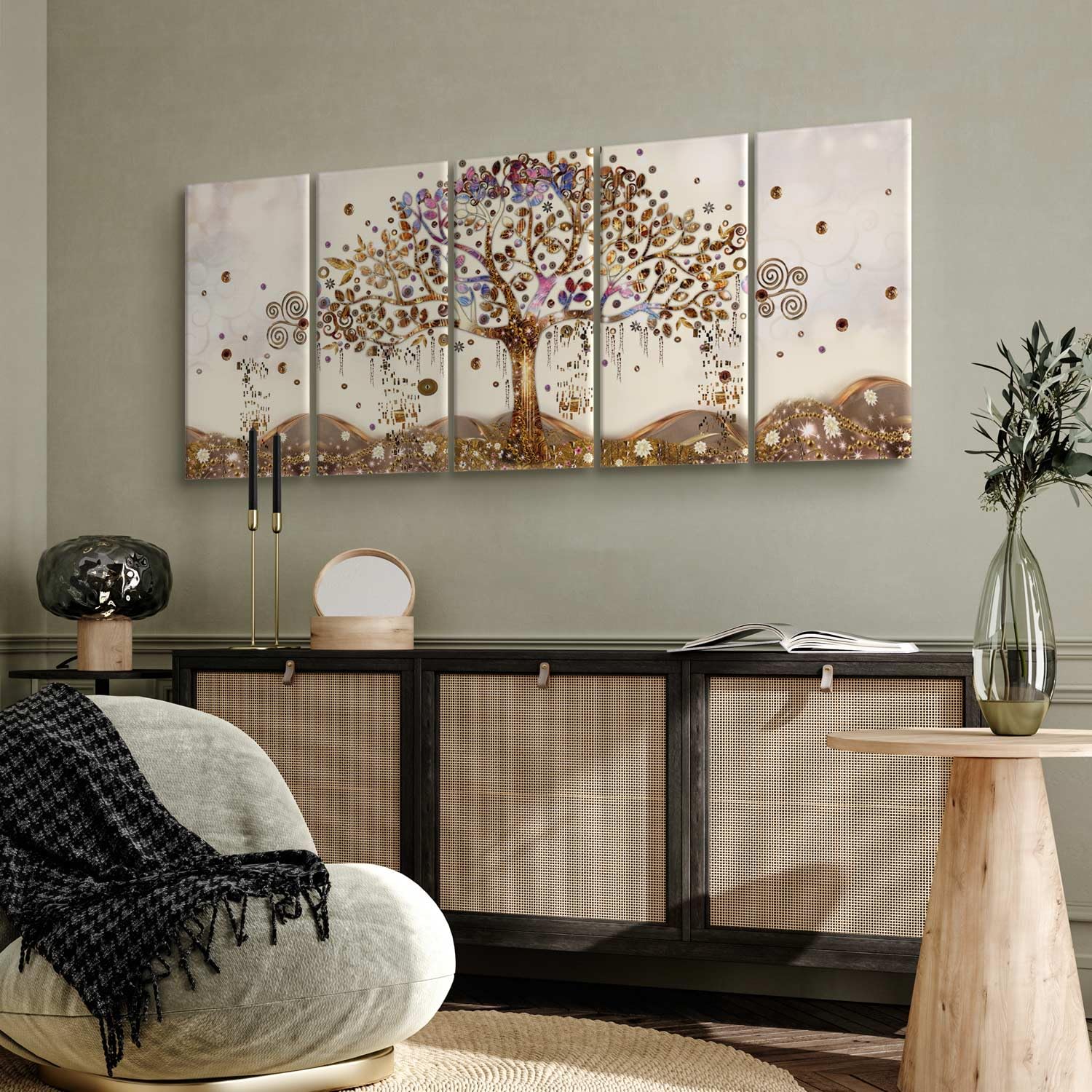 murando - Quadro Gustav Klimt 200x80 cm 5 Pezzi Stampa su Tela XXL Immagini Moderni Murale Fotografia Grafica Decorazione da parete Quadri Componibili Albero della Vita Astratto l-A-0009-b-n