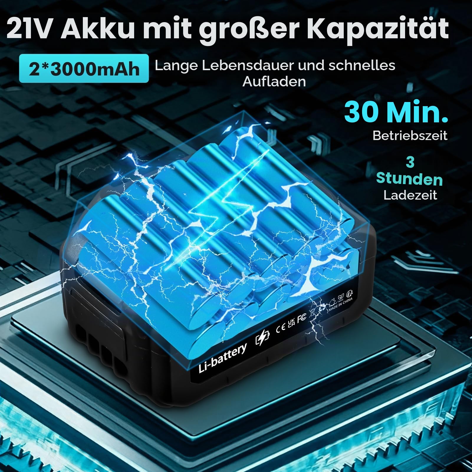 Akku Hochdruckreiniger 80 Bar 270 L/H | Tragbarer Mobiler Pistole mit 2 x 3000mAh Akku | Kabellos Waschpistole 6-in-1 Verstellbare Düse 5M Schlauch für Auto Boden