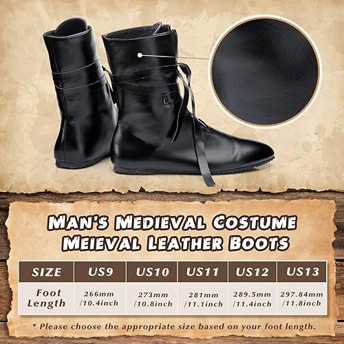 Miniatura 2 de Panitay Botas medievales para hombre, estilo renacentista, para festivales, de piel, antideslizantes, estilo pirata, atadas