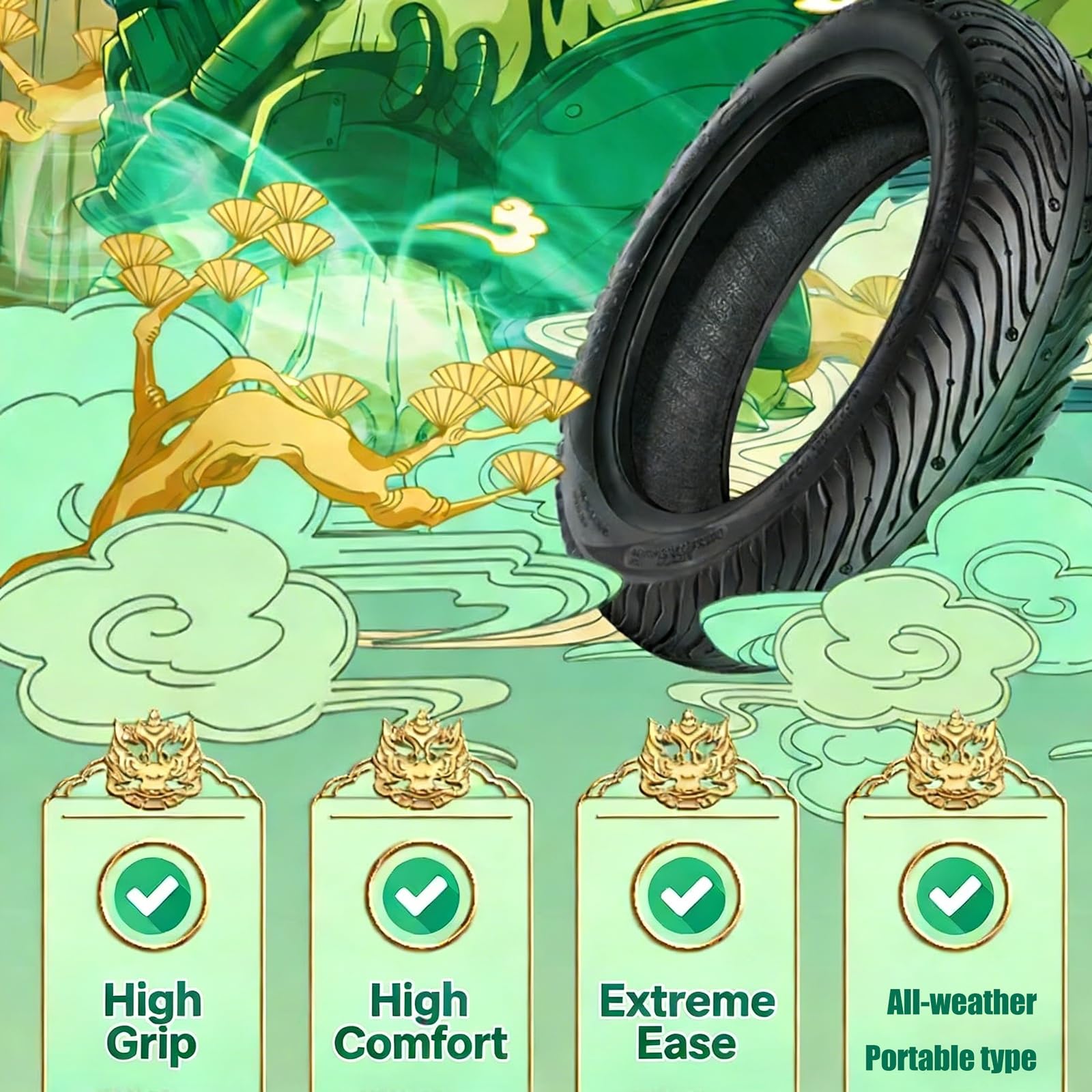 90/80-12 Pneumatico Tubeless, Design Antiscivolo ad Alta Aderenza, 90/80/12 Resistente ai Fori, Composto Semi-Hot Melt for Bicicletta Elettrici, Motorini e E-Bike, Compatibile Anteriore e Posteriore