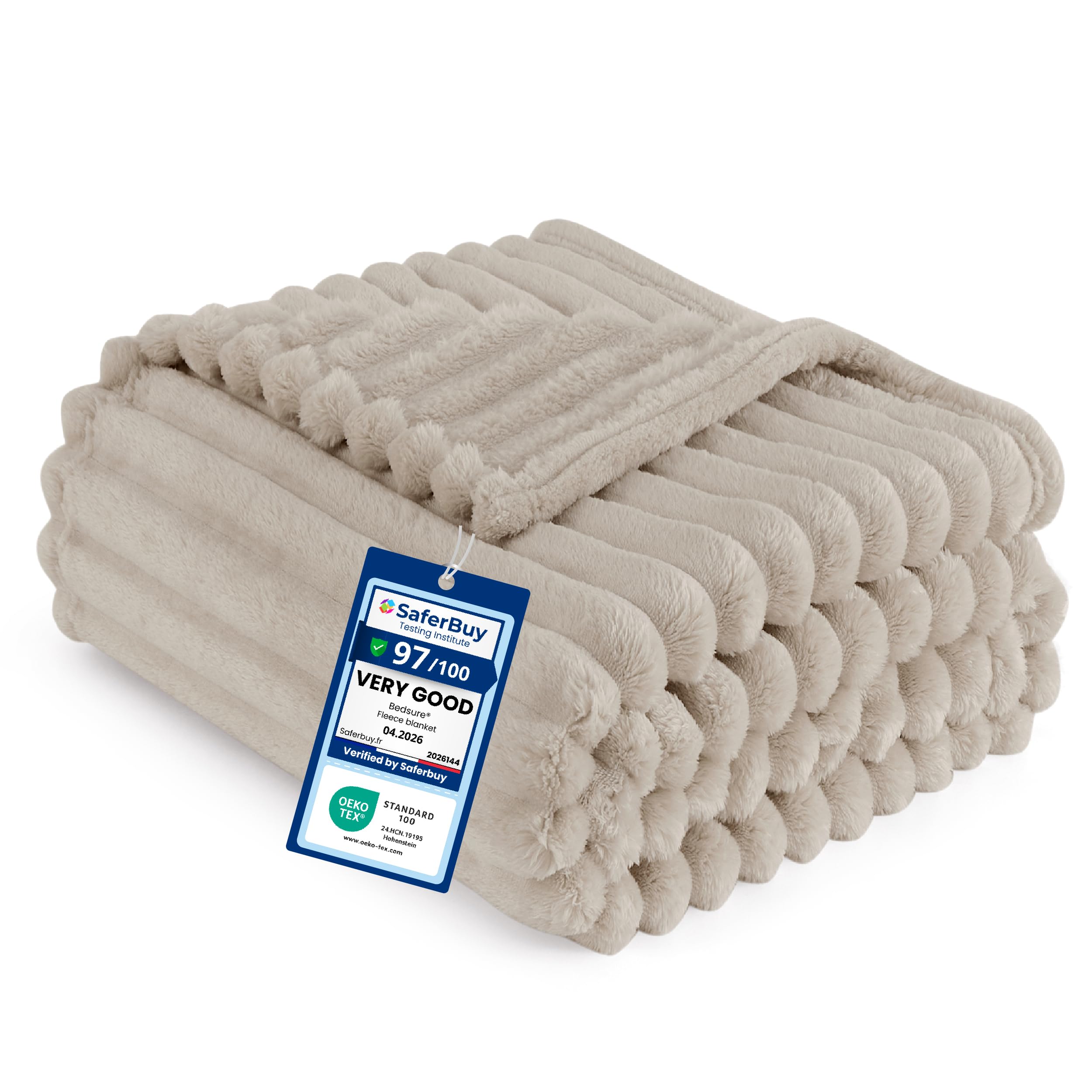 Bedsure Soft Fleece Throw Blanket - Fluffy Bed Throw, Beige, 130x150 cm — image 1
