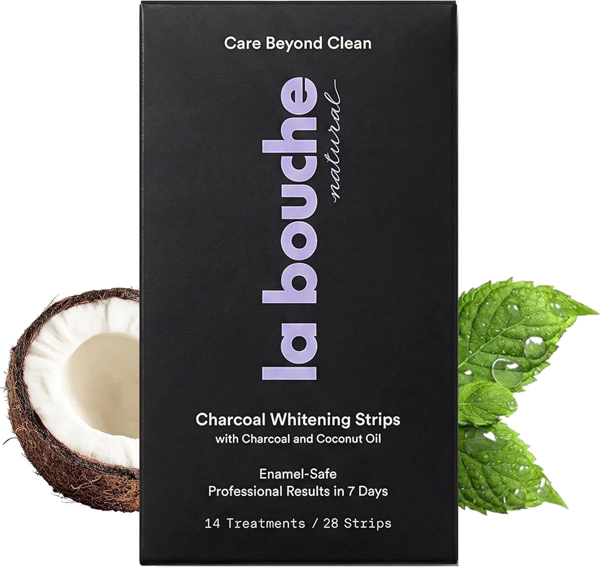 Charcoal Teeth Whitening Strips, Bamboo Charcoal and Coconut Oil Gently Lift Surface Stains, Peroxide Free, Fresh Mint Flavor, 14 Treatments