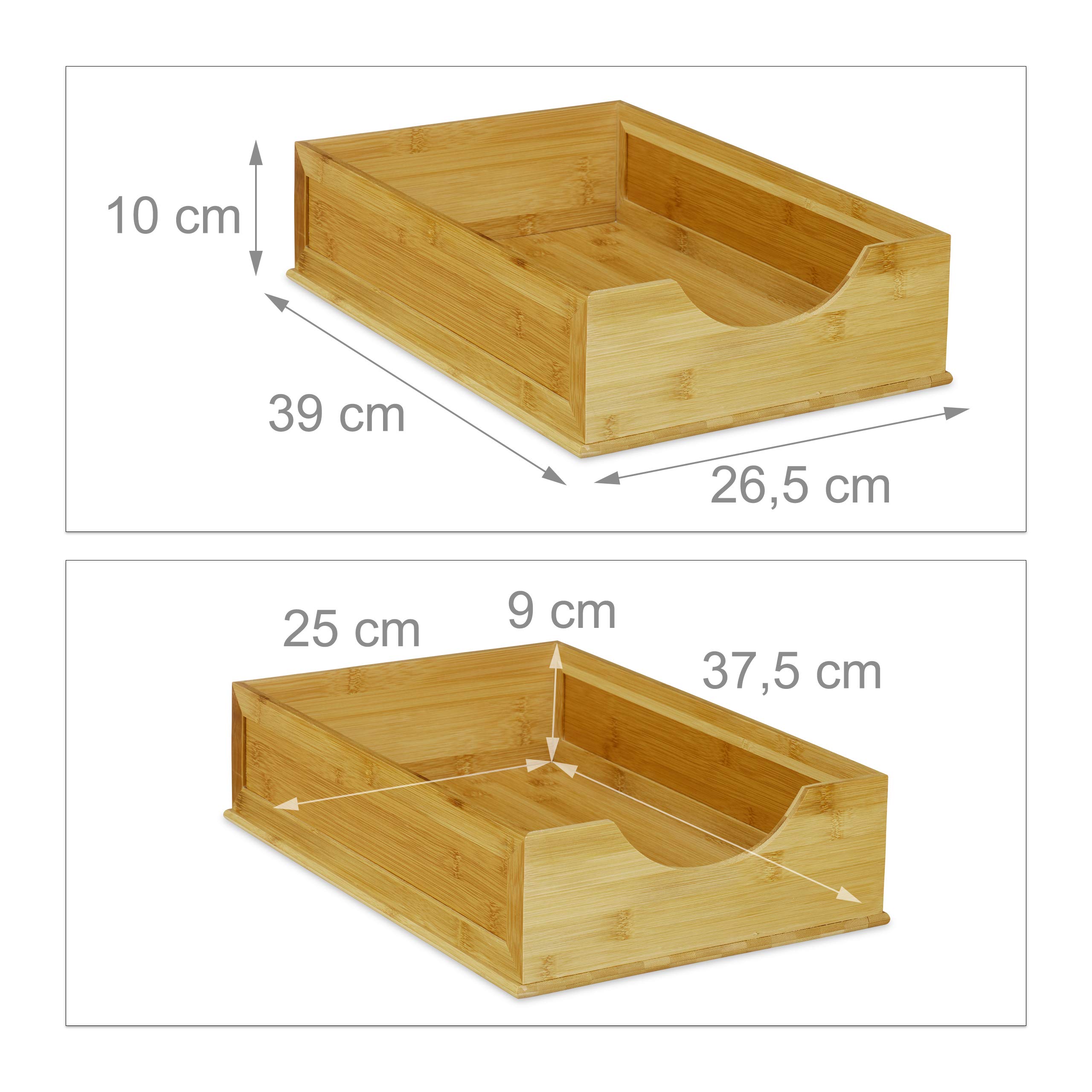 Relaxdays Dokumentenablage Bambus, stapelbar, DIN A4 Papier, Büro Organizer, Schreibtisch, HBT: 10 x 26,5 x 39 cm, Natur (Packung mit 3)
