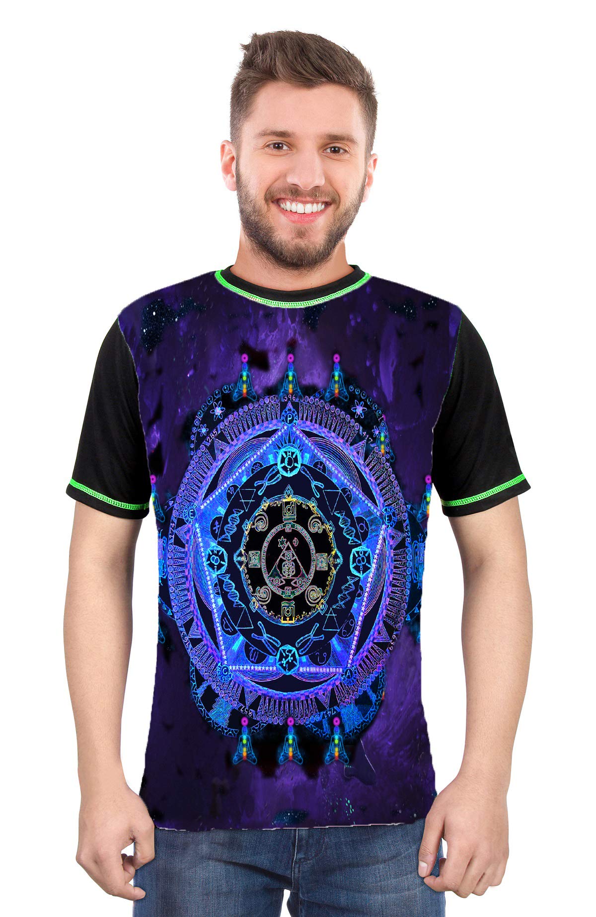 Psychedelic Insane| Limited Edition Multi Color | Digital Printing | UV Glow Peace-Mandola-Meditation | Round Neck | Hippie Style | T-Shirt for Men & Women