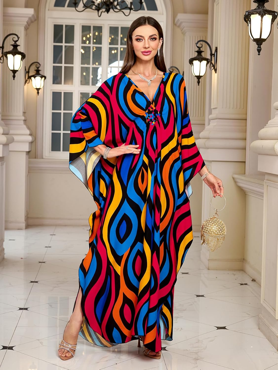 Boho Kaftan Plus Size Dress for Women, Batwing Sleeve Beach Cover Up, Casual Loose-Fit Loungewear and Swimsuit Dress - Image 3