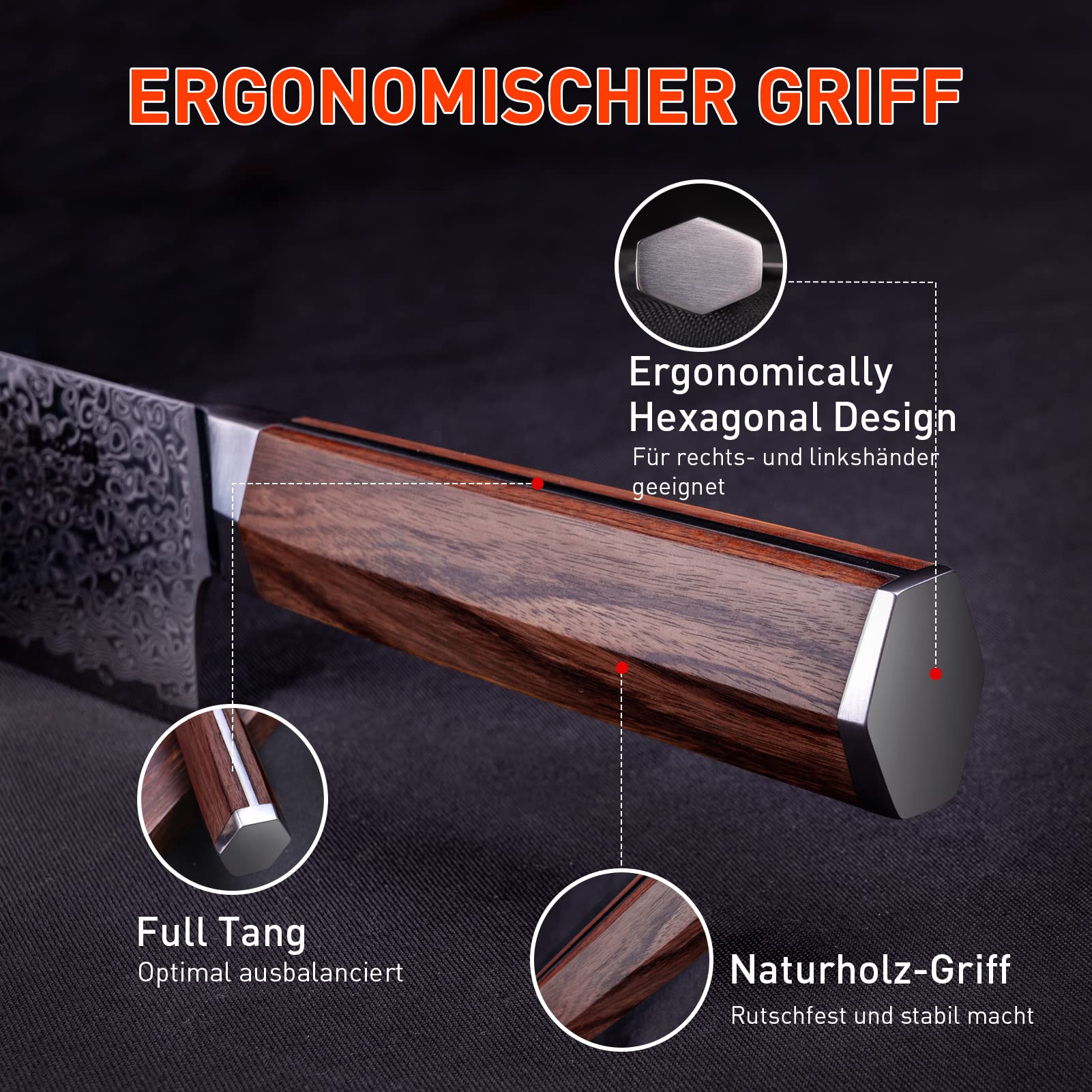 Damastmesser Kiritsuke Profi Kochmesser Mit Extrem Scharf 20 cm Klinge Aus 67 Lagen Vg-10 Damaststahl Küchenmesser, Holzgriff, Geschenkbox
