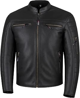 REVOLT Men's Motorcycle Jacket, Natural Buffalo Leather, CE Armor - Ventilation, Cruiser Motorbiker Touring Biker Black M
