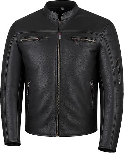 REVOLT Men's Motorcycle Jacket, Natural Buffalo Leather, CE Armor -