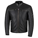 REVOLT Men's Motorcycle Jacket, Natural Buffalo Leather, CE Armor - Ventilation, Cruiser Motorbiker Touring Biker Black XL