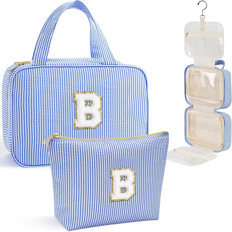 Necessaire suspensa YOOLIFE para viagem, com divisórias e gancho giratório, azul, Letter B