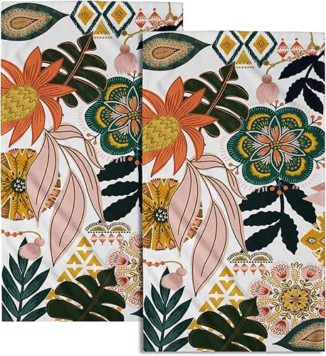 Vista 129 de Giwawa Juego de 2 toallas de mano de hojas marrones, toallas de baño bohemias suaves y delgadas, altamente absorbentes, decorativas, para cocina