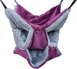 Vedem Small Animals Warm Plush Triple Bunkbed Cage Hanging Hammock Bed Hideout for Sugar Glider Ferret Squirrel (Purple/Grey)