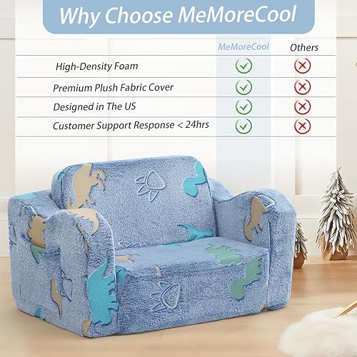 Miniatura 98 de MeMoreCool Sofá de dinosaurio para niños, silla plegable para niños pequeños, sofá cama convertible que brilla en la oscuridad, salón plegable para