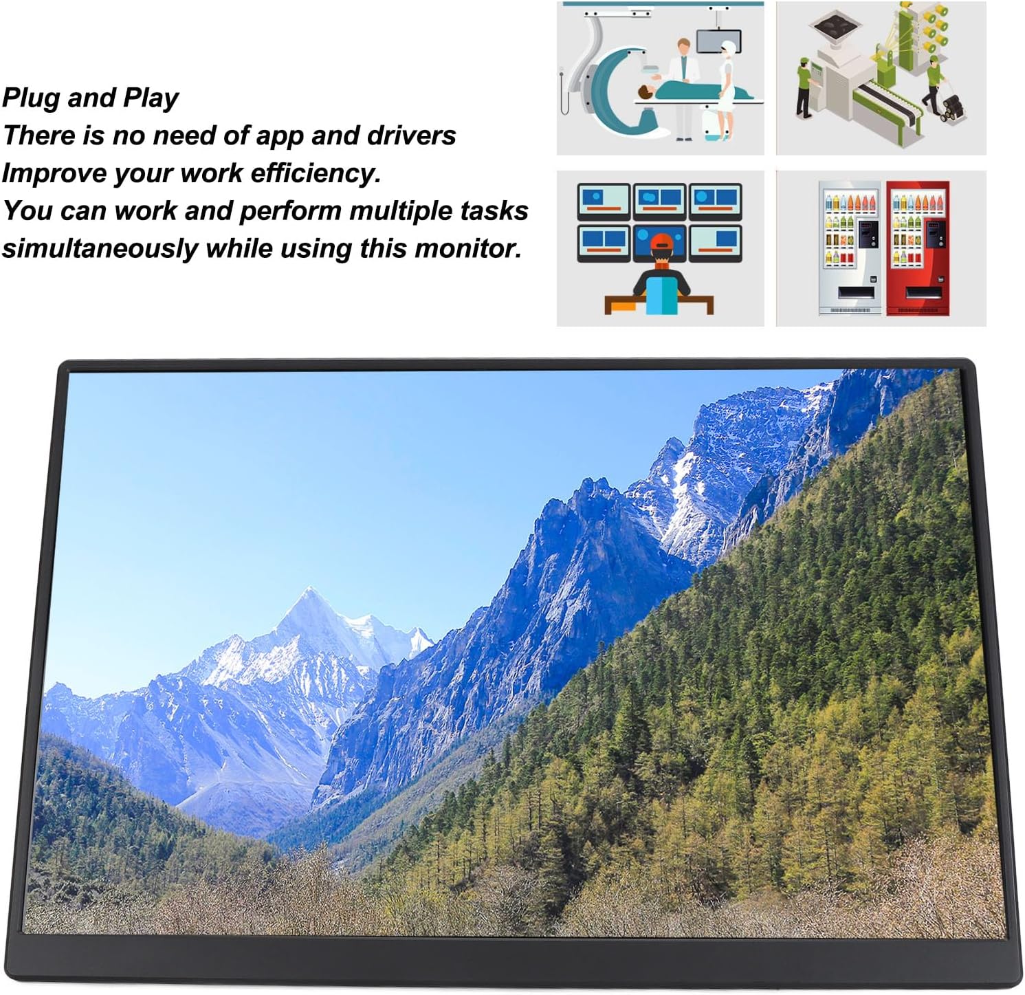 Portable Monitor 16 Inch 1920x1200 IPS Display Gaming Monitor, USB C HDMI Laptop External Computer Display, HDR Eye Care Travel Montior for PC Laptop Phone Game Console - Image 2