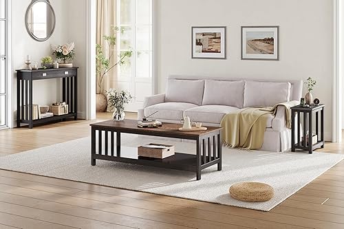 Miniatura 30 de ChooChoo Mission - Mesa de centro de madera negra con estante, 40 unidades, color negro Negro -,Espresso,Espresso Puro,Blanco puro,Blanco