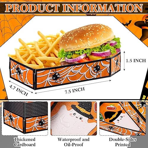 Miniatura 2 de 48 bandejas de papel desechables de Halloween para ataúd de Halloween, bandejas para nachos, cesta de servir truco o trato, botes de comida