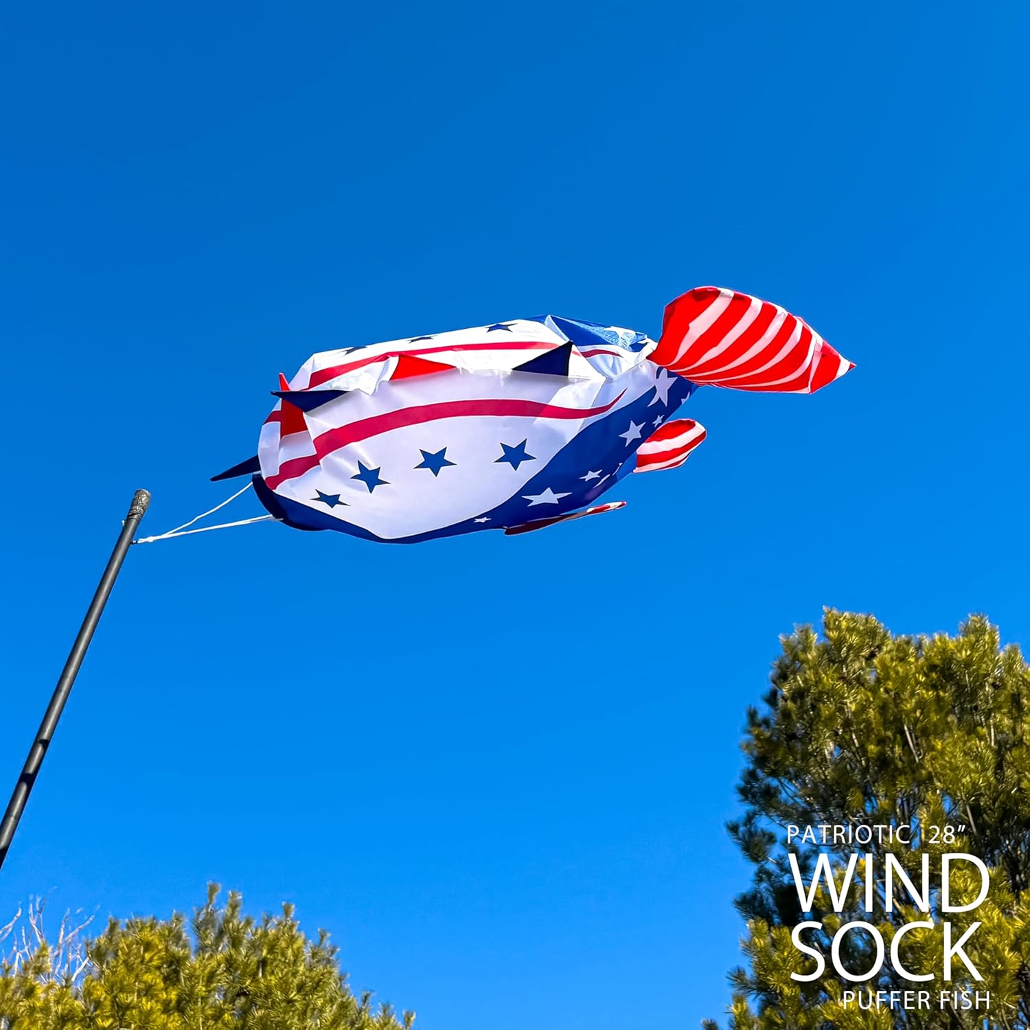 emma kites Patriotic Blue Puffer Fish Windsock Décor for Garden Backyard Balcony Porch Deck Dock Party Campsite Festival Party 28-INCH