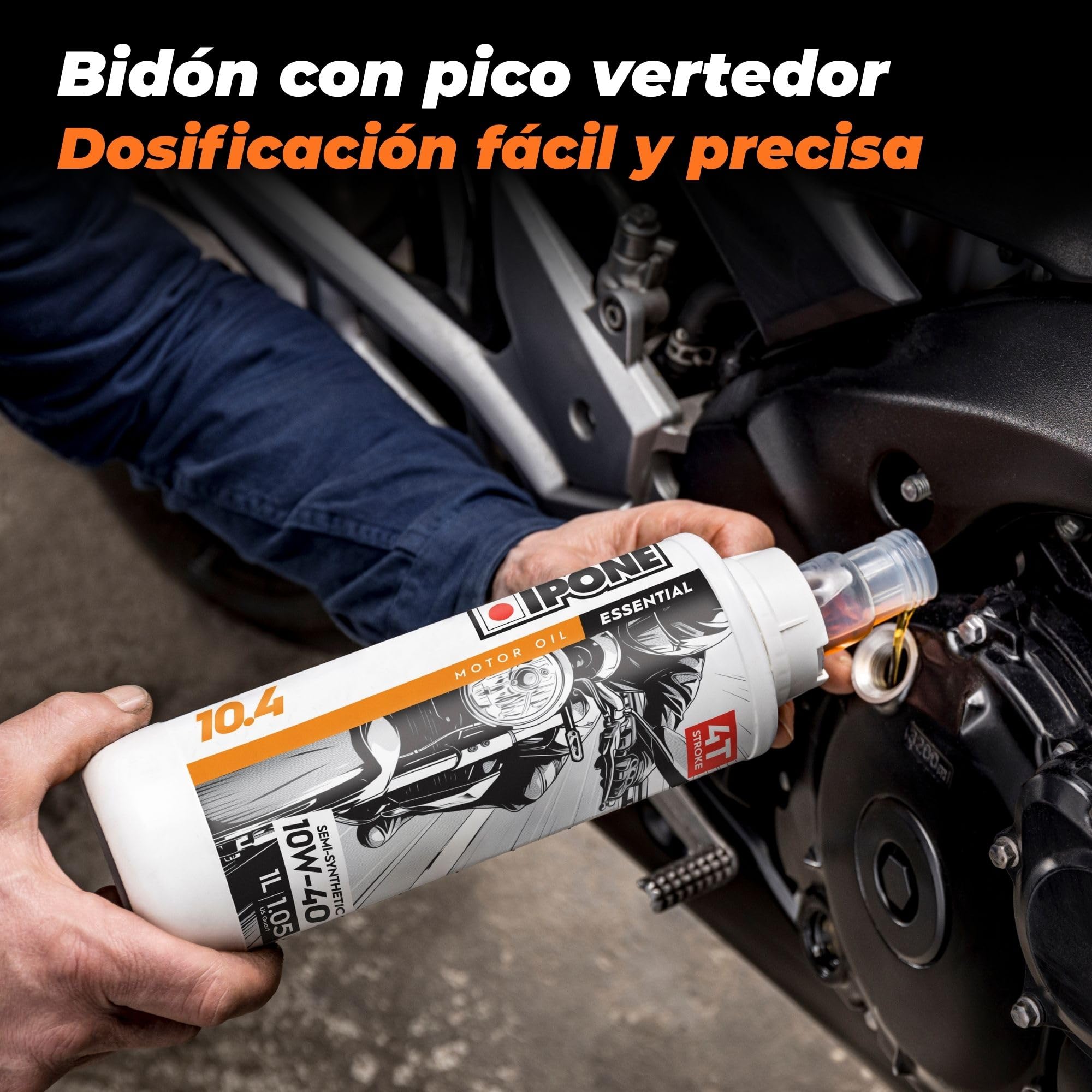 IPONE – Aceite de Motor para Moto 4 Tiempos 10W40 10.4 – Bidón 4 Litro - Semisintético - Gama Essential - Protección eficaz del Motor - Fiable y accesible - Uso Regular de la Moto