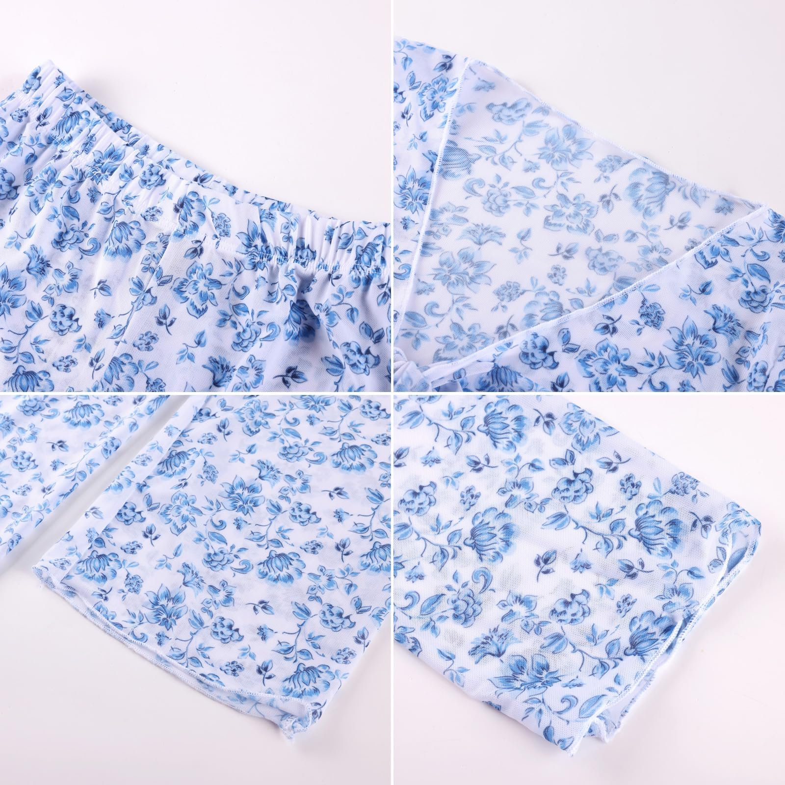 GRACE KARIN Maillot de bain pour fille - Chemisier + culotte + sarong - Bleu vert - 7 ans