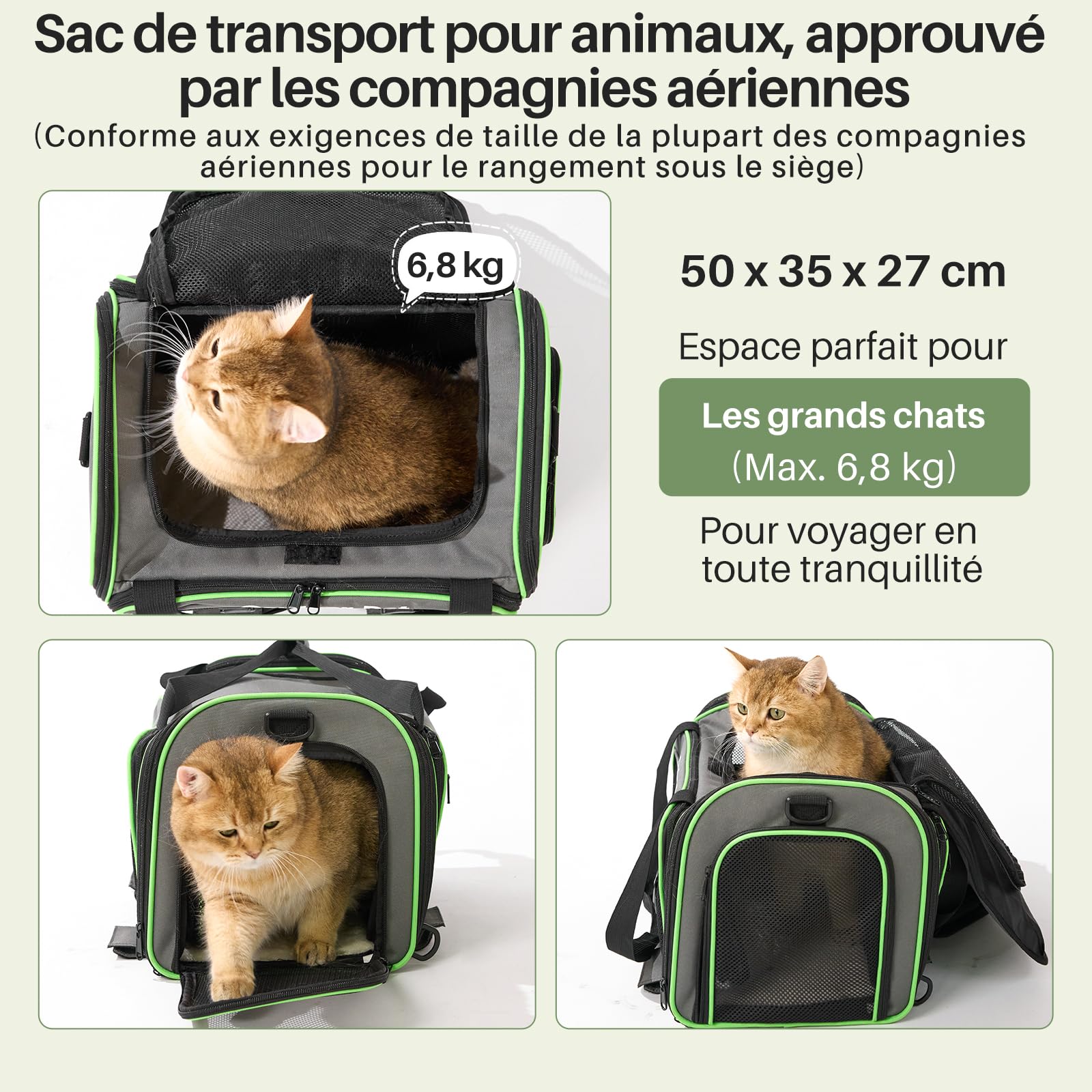 Gardner Pet Sac Transport pour Chat Chien Extensible, Grand Caisse de Transport Chat Respirant et Pliable, Cage Transport Chat pour Voyage en Avion/Train/Voiture - L/Gris