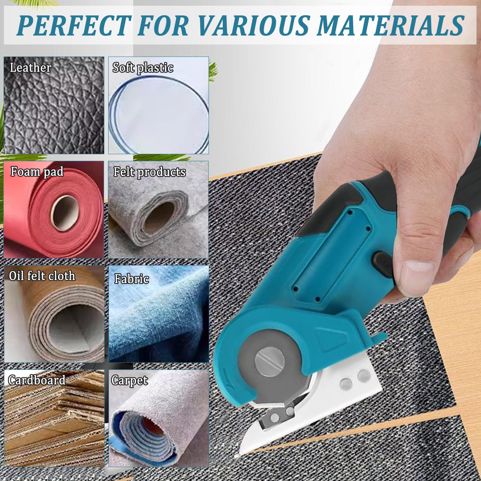 Akku Universalschere Kompatibel mit Makita 18V,Rollschneider für Stoff,mit Sicherheitssperre und 2 Klingen,6mm Schnitttiefe,Kabellose Elektrische Schere,Schneidet Karton,eppich,Leder(ohne Batterie)