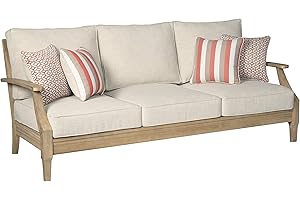 Clare View Coastal Outdoor Patio Eucalyptus Sofa with Cushions