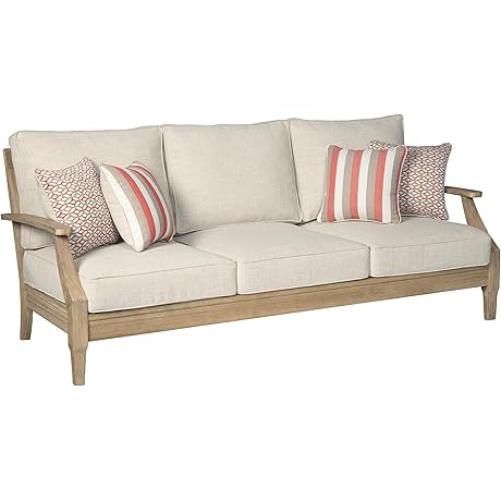 Clare View Coastal Outdoor Patio Eucalyptus Sofa with Cushions