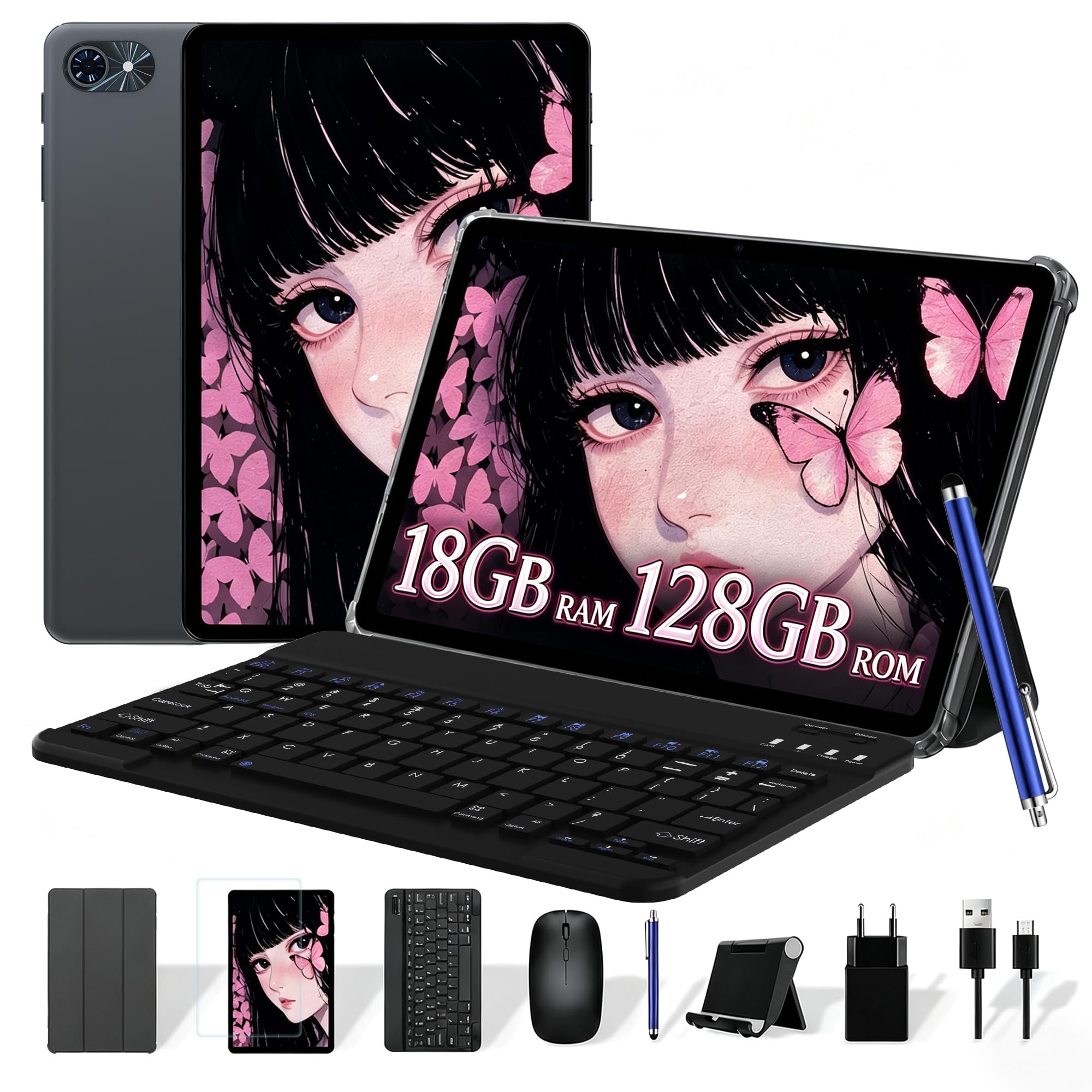 TABWEE Tablet mit Tastatur und Stift,18 GB + 128 GB (2 TB TF)