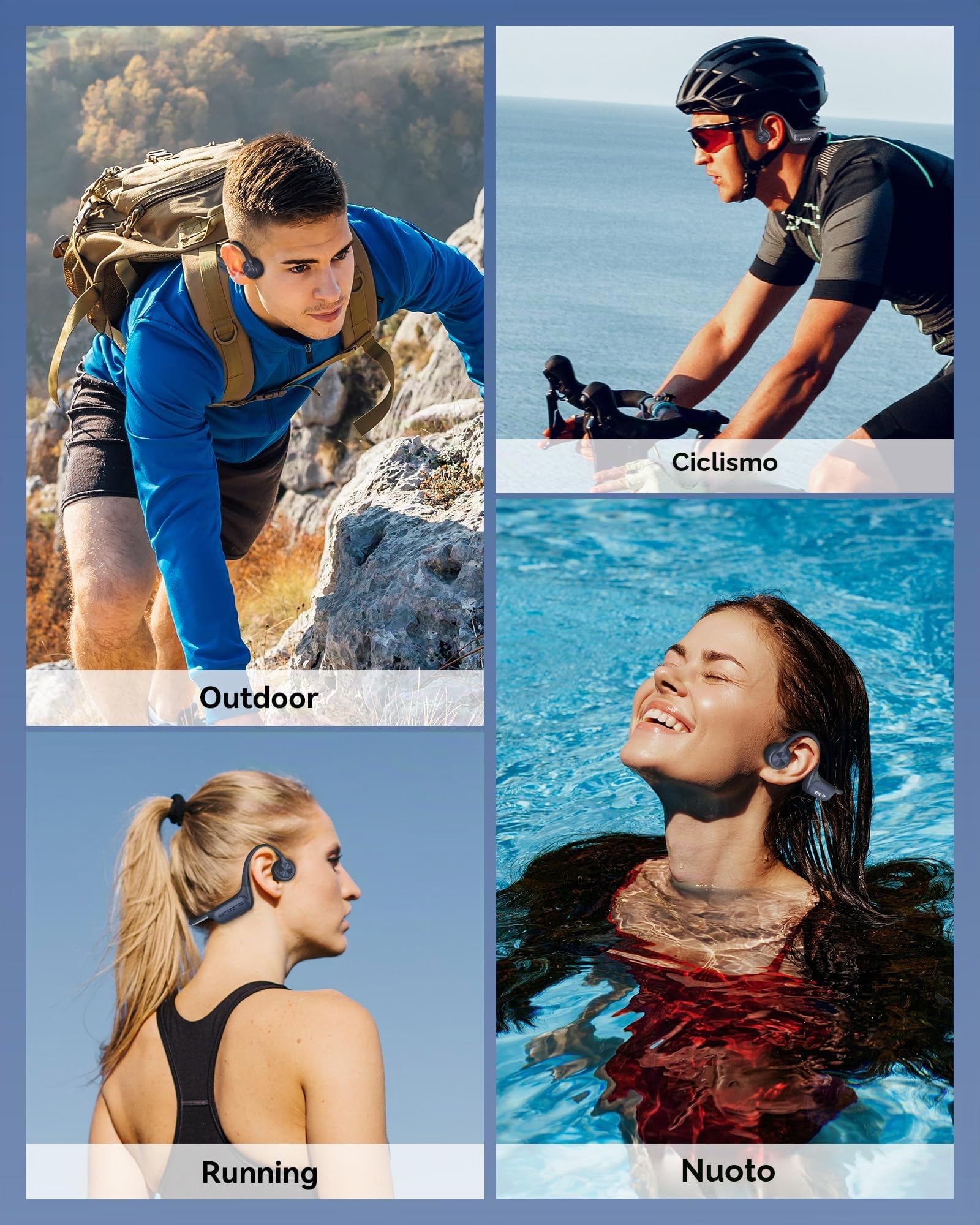 Voistek Cuffie Sportive Conduzione Ossea, Bluetooth 5.4 con IP68 Impermeabili a Prova d'Acqua, Subacquee per Piscina e Nuoto, Memoria 32G con Lettore MP3 Integrato, Auricolari per Surf, Ciclismo