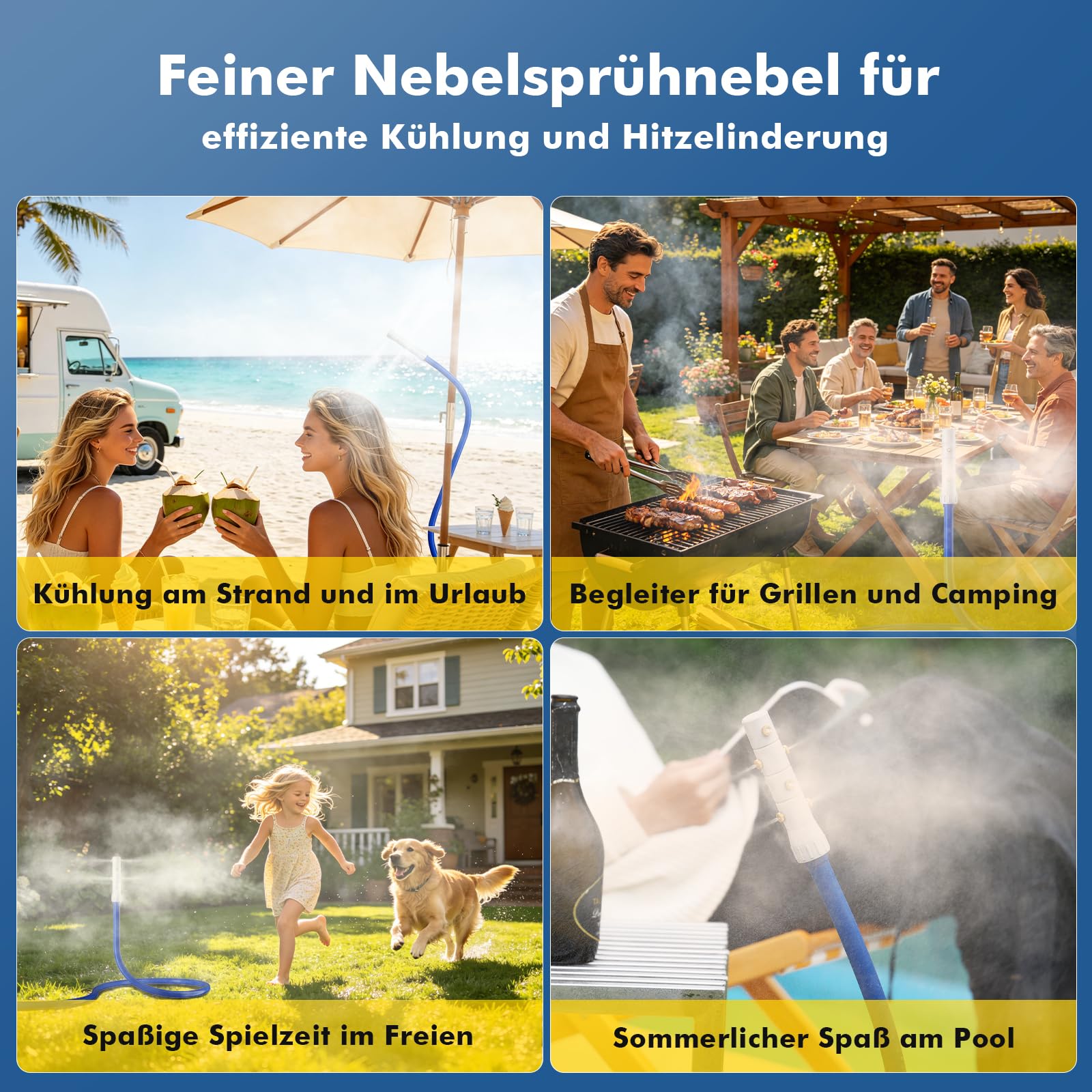 RESTMO 180 cm Flexibler Mistsprinkler mit Sprühnebel Kühlung, 360° Sprühnebelabdeckung durch 8 Düsen & 3/4" BSP Eingang – Gartenbewässerungssystem für Sprühnebel Terrasse, Pool, Gewächshaus
