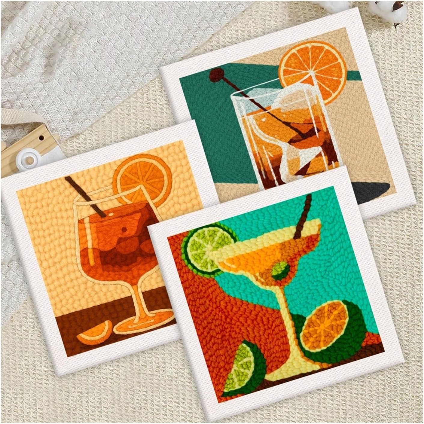 Edgiyuo Punch Needle Embroidery Kit - Cup Pattern House Design for Beginners and Adults | DIY Craft Set with Yarn Tools for Home Decoration(CCXF-222-2525)