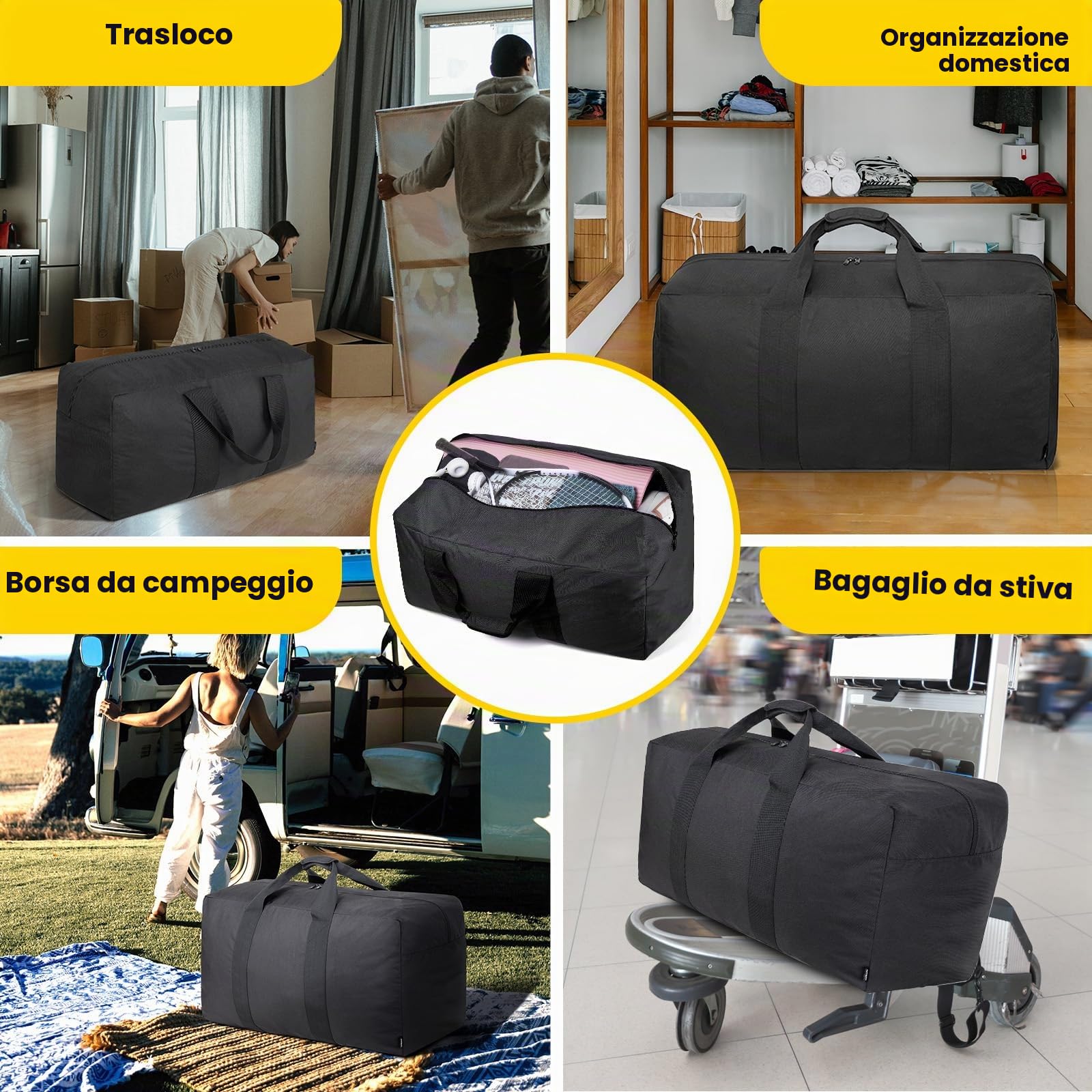 Vorspack Borsone da viaggio extra large da 100 l/150 l/200 l, borsa da uomo per riporre oggetti in campeggio durante la notte, nero, 100L, Da viaggio