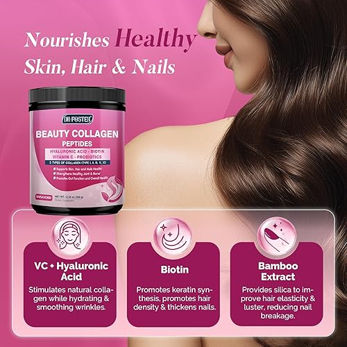 Miniatura 3 de DRFOSTER Polvo de péptidos de colágeno múltiple para mujeres, tipo I, II, III, V, X, polvo de colágeno hidrolizado con complejo de belleza, vitamina