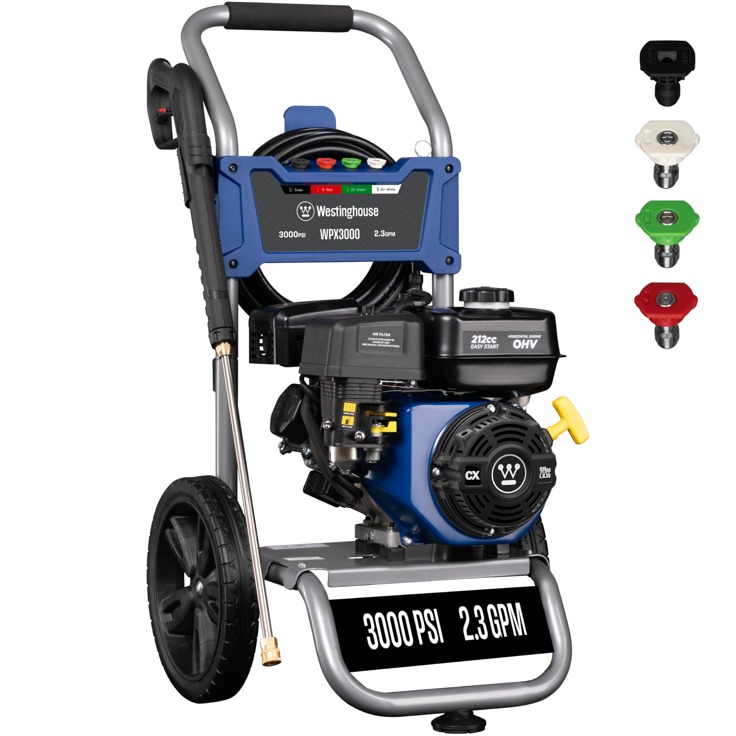 WPX3000 Gas Pressure Washer, 3000 PSI and 2.3 GPM, Spray Gun and Wand, 4 Nozzle Set, for Cars/Fences/Driveways/Homes/Patios/Furniture