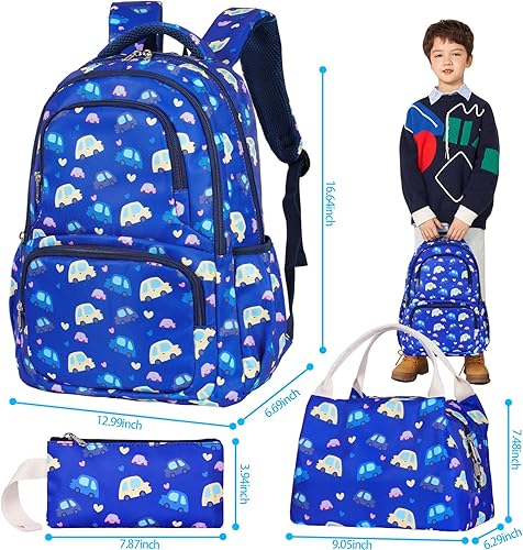 Vista 3 de Mochila para niñas, mochila escolar con nubes de arco iris, mochila escolar ligera con lonchera y estuche para lápices