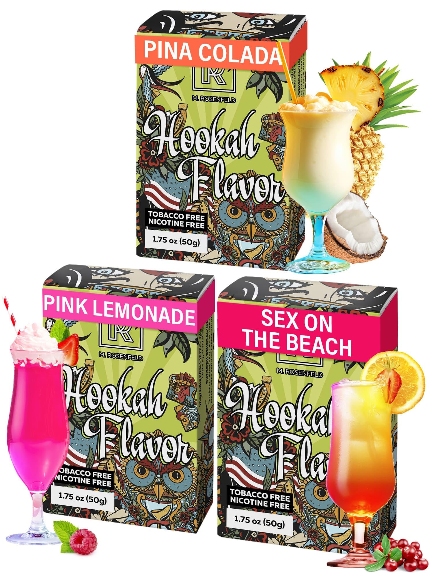 Mini Cocktail Hookah Flavors Set - 3 x 50g Non Tobacco Hookah Flavor for your Hooka Bowl Pina