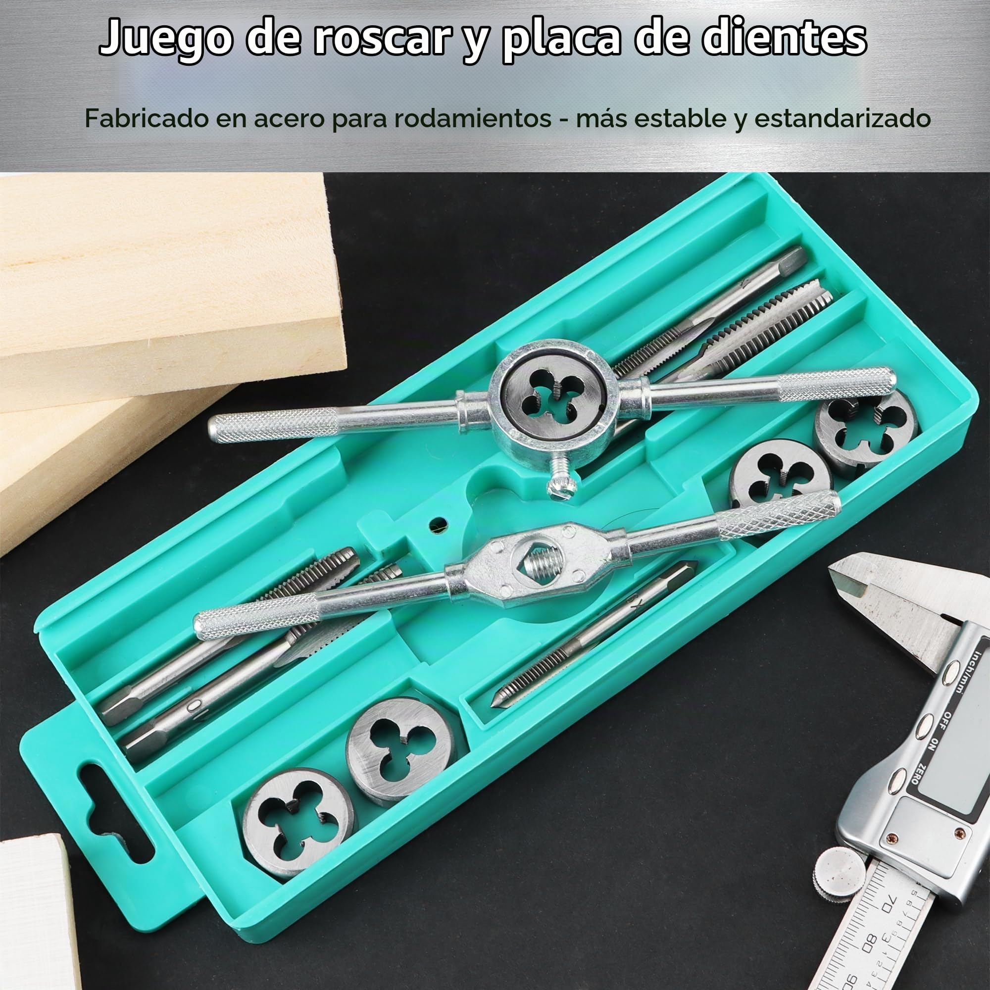 Juego de Terrajas y Machos de 12 Piezas Troqueles Métricos | Grifos y Manijas de LLave Juego de Herramientas Manuales Profesionales para Cortar, Roscar, y Moldear Tuercas